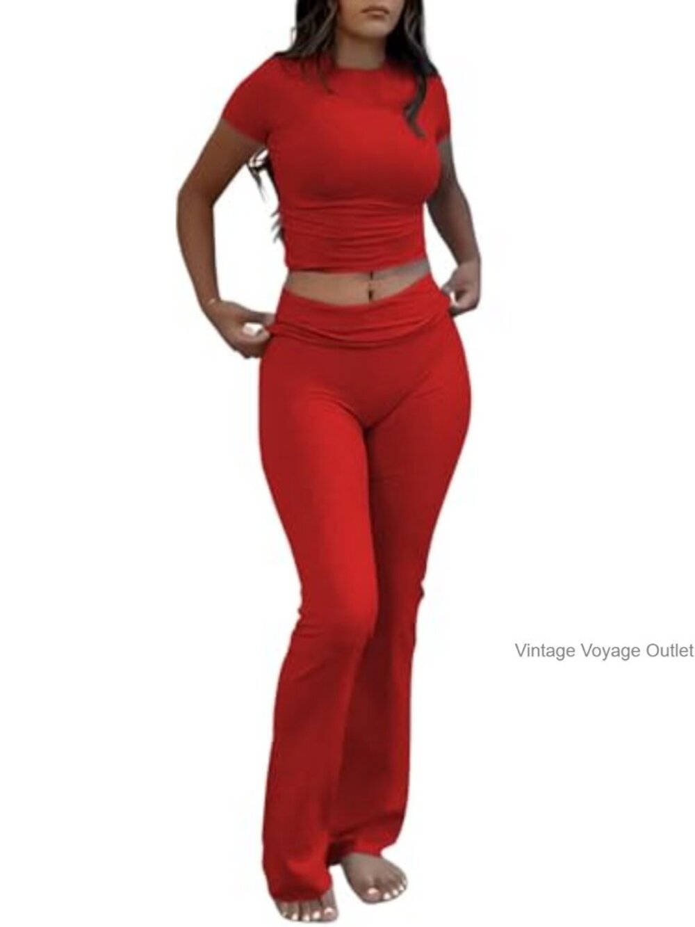 Two Piece Lounge Set Women Short Sleeve Slim Fit Polyester Elastane